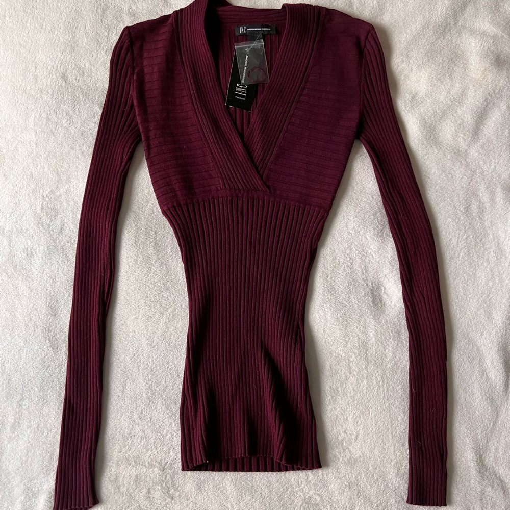 NWT! INK Burgundy Ribbed Knit Sweater